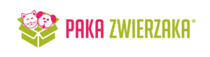 Logo marki Paka Zwierzaka z grafiką przedstawiającą koty i pudełko.