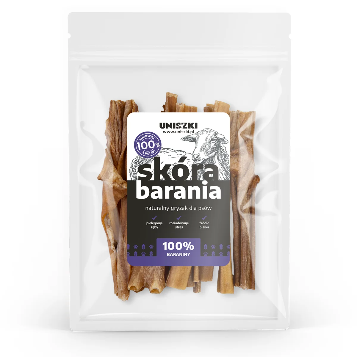 Gryzak dla psa Skóra Barania 100% Uniszki 100g