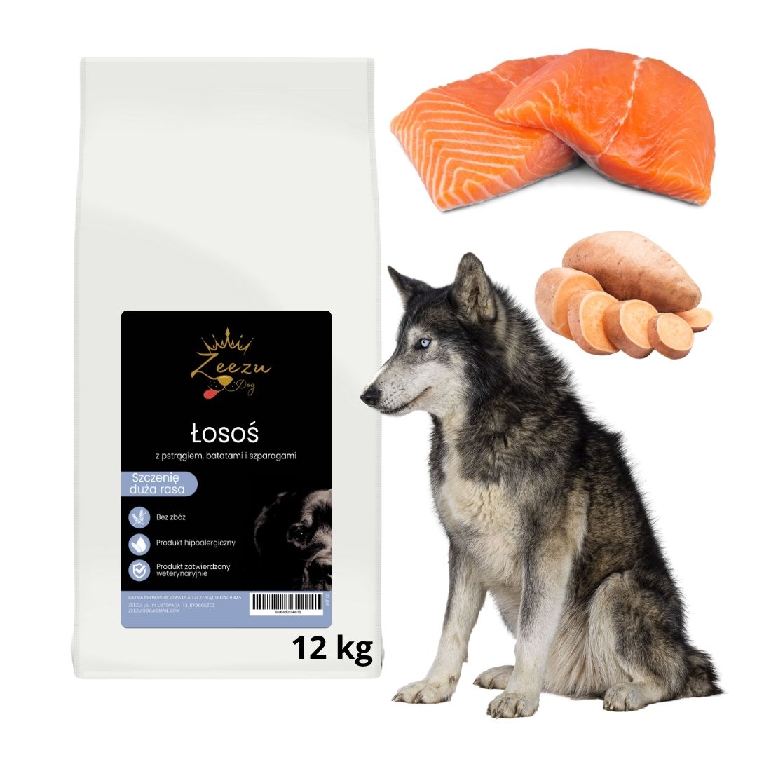zeezu w opakowaniu łosoś dla szczeniąt 12kg z mięsem